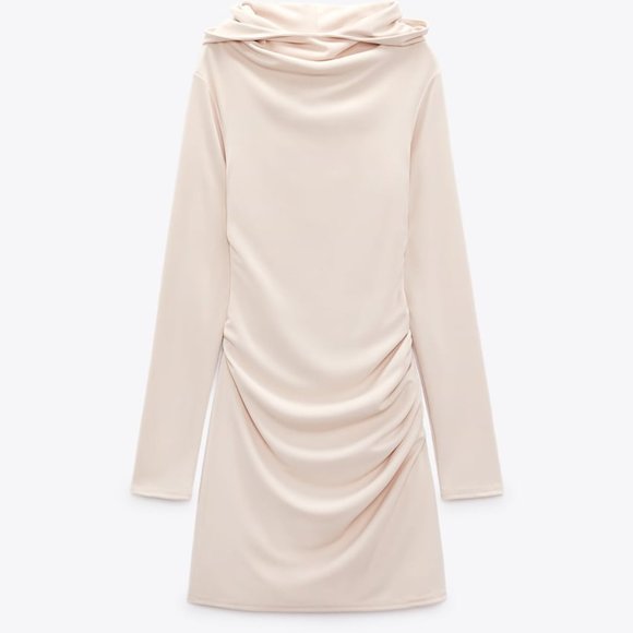 NWT OPEN BACK HOODED BEIGE ECRU DRESS. - Picture 2 of 4